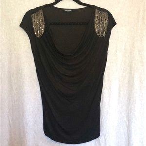 Club Monaco black cowl shirt with shoulder detail